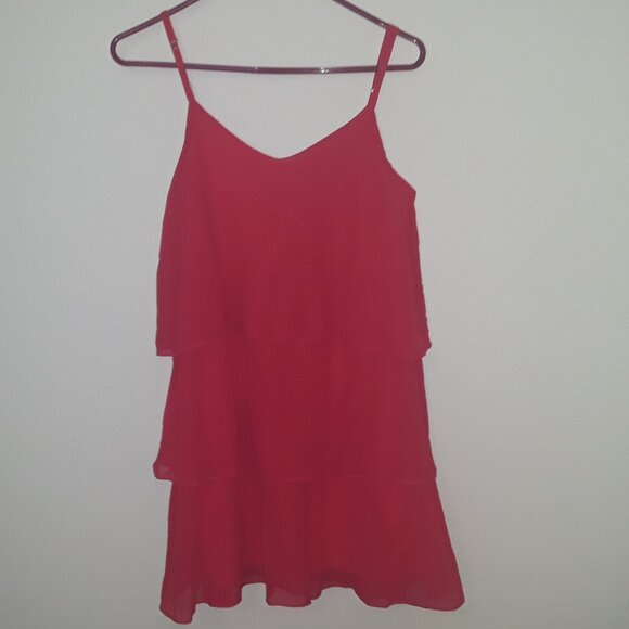 Ladies "Blue Rain" Coral Color Lined Shiffon Layered Dress. Lg. - Picture 1 of 5
